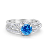 Art Deco Three Piece Wedding Ring Simulated Cubic Zirconia 925 Sterling Silver