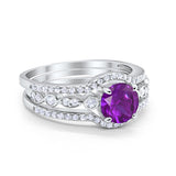 Art Deco Three Piece Wedding Ring Simulated Cubic Zirconia 925 Sterling Silver