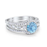 Art Deco Three Piece Wedding Ring Simulated Cubic Zirconia 925 Sterling Silver