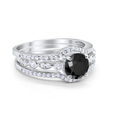 Art Deco Three Piece Wedding Ring Simulated Cubic Zirconia 925 Sterling Silver