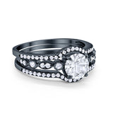 Art Deco Three Piece Wedding Ring Simulated Cubic Zirconia 925 Sterling Silver