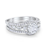 Art Deco Three Piece Wedding Ring Simulated Cubic Zirconia 925 Sterling Silver