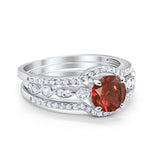 Art Deco Three Piece Wedding Ring Simulated Cubic Zirconia 925 Sterling Silver