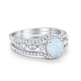 Art Deco Three Piece Wedding Ring Simulated Cubic Zirconia 925 Sterling Silver