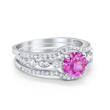 Art Deco Three Piece Wedding Ring Simulated Cubic Zirconia 925 Sterling Silver