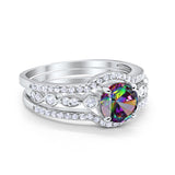 Art Deco Three Piece Wedding Ring Simulated Cubic Zirconia 925 Sterling Silver