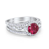 Art Deco Three Piece Wedding Ring Simulated Cubic Zirconia 925 Sterling Silver