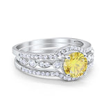 Art Deco Three Piece Wedding Ring Simulated Cubic Zirconia 925 Sterling Silver