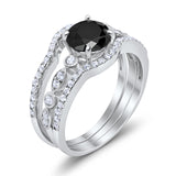 Art Deco Three Piece Wedding Ring Simulated Cubic Zirconia 925 Sterling Silver