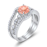 Art Deco Three Piece Wedding Ring Simulated Cubic Zirconia 925 Sterling Silver
