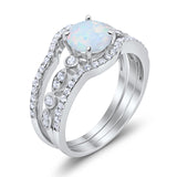 Art Deco Three Piece Wedding Ring Simulated Cubic Zirconia 925 Sterling Silver