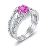 Art Deco Three Piece Wedding Ring Simulated Cubic Zirconia 925 Sterling Silver
