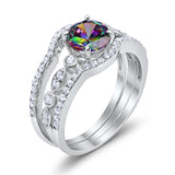 Art Deco Three Piece Wedding Ring Simulated Cubic Zirconia 925 Sterling Silver