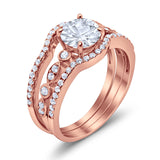 Art Deco Three Piece Wedding Ring Simulated Cubic Zirconia 925 Sterling Silver
