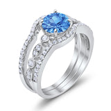 Art Deco Three Piece Wedding Ring Simulated Cubic Zirconia 925 Sterling Silver