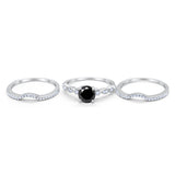 Art Deco Three Piece Wedding Ring Simulated Cubic Zirconia 925 Sterling Silver