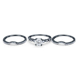 Art Deco Three Piece Wedding Ring Simulated Cubic Zirconia 925 Sterling Silver