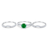 Art Deco Three Piece Wedding Ring Simulated Cubic Zirconia 925 Sterling Silver