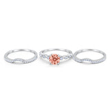 Art Deco Three Piece Wedding Ring Simulated Cubic Zirconia 925 Sterling Silver