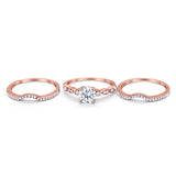 Art Deco Three Piece Wedding Ring Simulated Cubic Zirconia 925 Sterling Silver