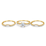 Art Deco Three Piece Wedding Ring Simulated Cubic Zirconia 925 Sterling Silver
