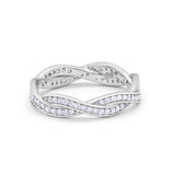 Crisscross Braided Weave Design Eternity Band Ring Round Simulated CZ 925 Sterling Silver