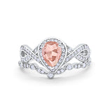 Teardrop Art Deco Wedding Ring Piece Simulated Cubic Zirconia 925 Sterling Silver