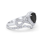 Teardrop Art Deco Wedding Ring Piece Simulated Cubic Zirconia 925 Sterling Silver