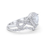 Teardrop Art Deco Wedding Ring Piece Simulated Cubic Zirconia 925 Sterling Silver