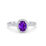 Halo Engagement Ring 925 Sterling Silver Oval Simulated Cubic Zirconia