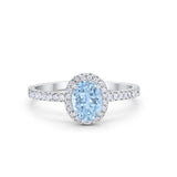 Halo Engagement Ring 925 Sterling Silver Oval Simulated Cubic Zirconia