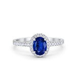 Halo Engagement Ring 925 Sterling Silver Oval Simulated Cubic Zirconia