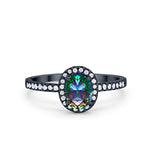 Halo Engagement Ring 925 Sterling Silver Oval Simulated Cubic Zirconia