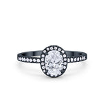 Halo Engagement Ring 925 Sterling Silver Oval Simulated Cubic Zirconia