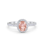 Halo Engagement Ring 925 Sterling Silver Oval Simulated Cubic Zirconia