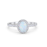 Halo Engagement Ring 925 Sterling Silver Oval Simulated Cubic Zirconia