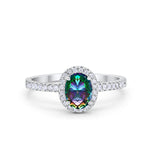 Halo Engagement Ring 925 Sterling Silver Oval Simulated Cubic Zirconia