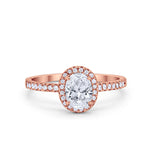 Halo Engagement Ring 925 Sterling Silver Oval Simulated Cubic Zirconia