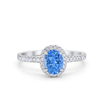 Halo Engagement Ring 925 Sterling Silver Oval Simulated Cubic Zirconia