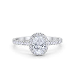 Halo Engagement Ring 925 Sterling Silver Oval Simulated Cubic Zirconia