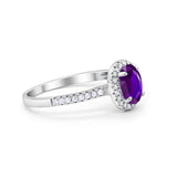 Halo Engagement Ring 925 Sterling Silver Oval Simulated Cubic Zirconia
