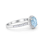 Halo Engagement Ring 925 Sterling Silver Oval Simulated Cubic Zirconia