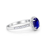 Halo Engagement Ring 925 Sterling Silver Oval Simulated Cubic Zirconia