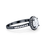 Halo Engagement Ring 925 Sterling Silver Oval Simulated Cubic Zirconia