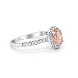Halo Engagement Ring 925 Sterling Silver Oval Simulated Cubic Zirconia
