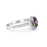 Halo Engagement Ring 925 Sterling Silver Oval Simulated Cubic Zirconia