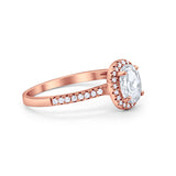 Halo Engagement Ring 925 Sterling Silver Oval Simulated Cubic Zirconia