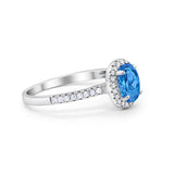 Halo Engagement Ring 925 Sterling Silver Oval Simulated Cubic Zirconia