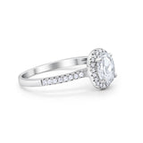 Halo Engagement Ring 925 Sterling Silver Oval Simulated Cubic Zirconia
