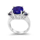 Three Stone Ring Round Simulated Rainbow Cubic Zirconia 925 Sterling Silver